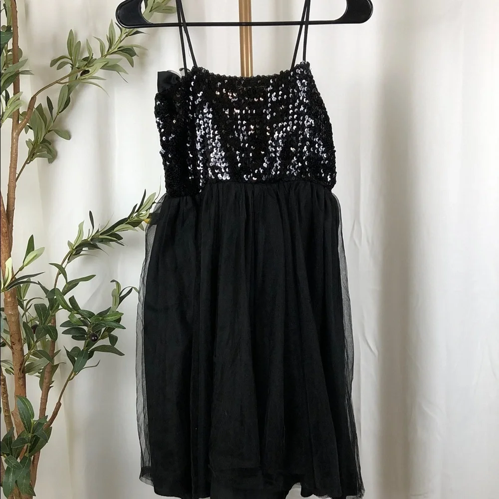 Black Sequin Dress with Bow and Chiffon Overlay (K1)